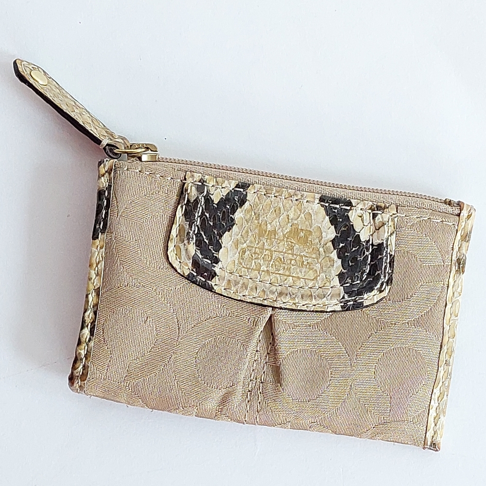 Coach Tan Snakeskin and Signature Canvas Key/card Holder